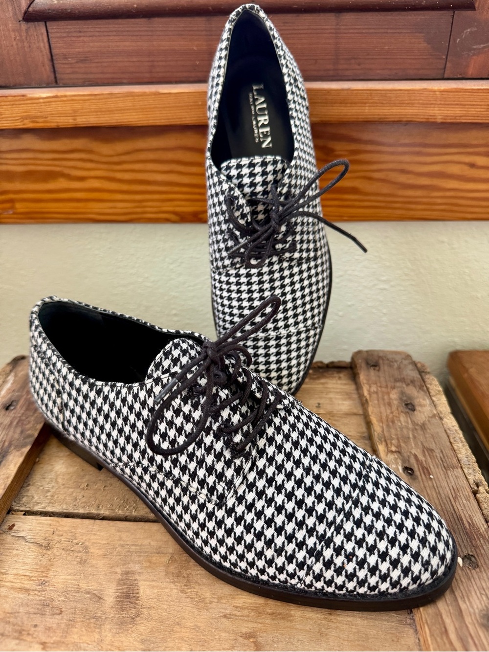Lauren Ralph Lauren Houndstooth Derby Shoes - Black & White